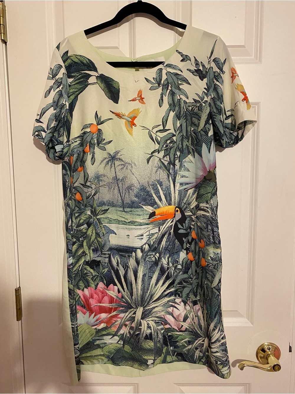 H&M Conscious Collection tropical print t-shirt style dress, size 12